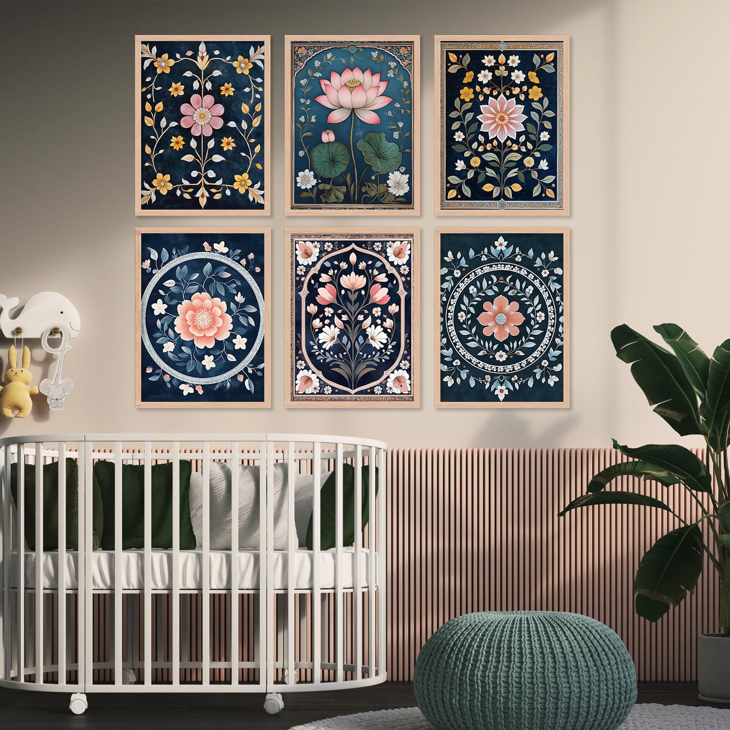 ARTELLY Premium Digital Madhubani Paintings with Frame - Traditional Pichwai Indian Art - 6 Pack (Art 9, 10 inch x 13 inch) for Living Room, Bedroom, Office Room Decor