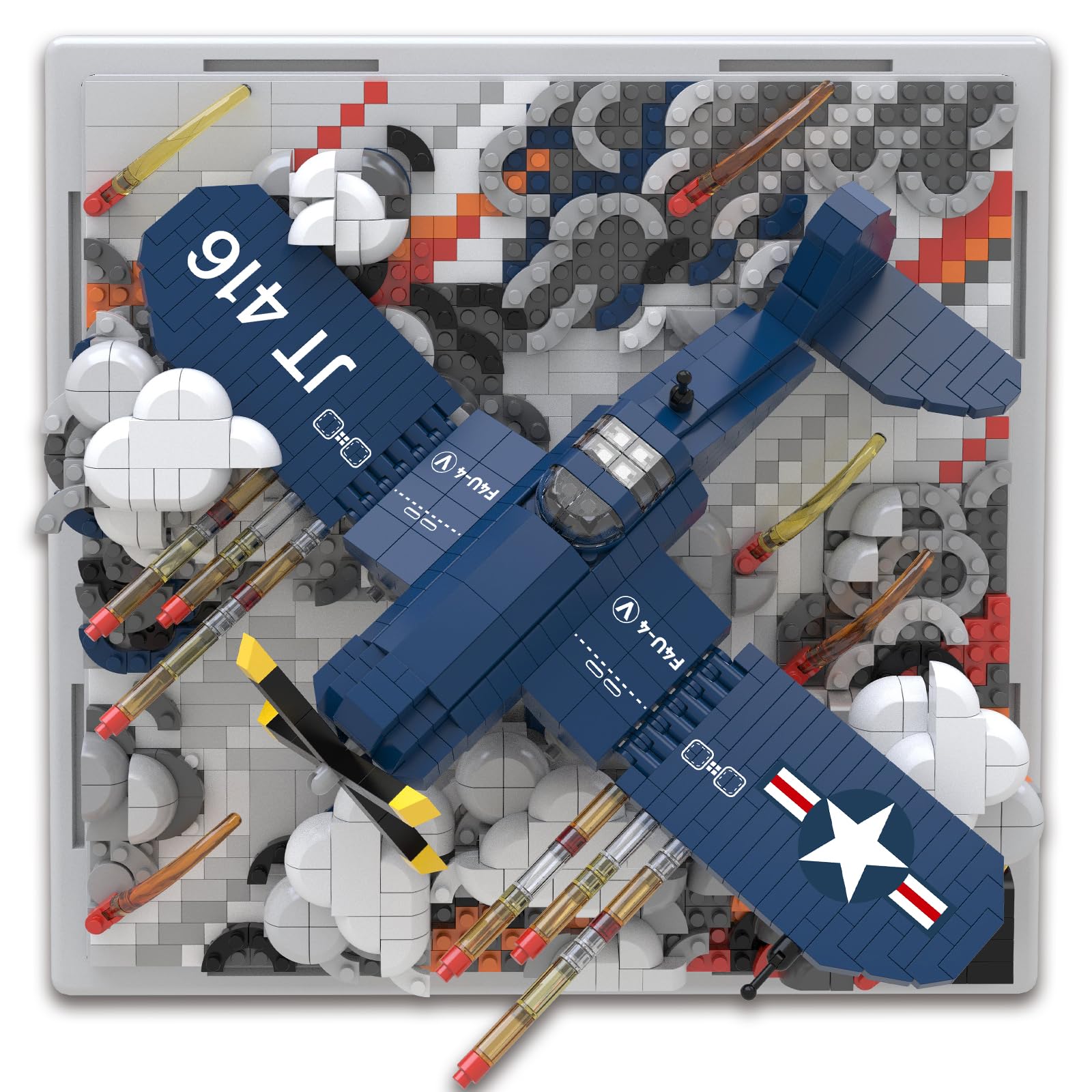 Military Plane 3D Wall Art Micro Mini Building Blocks Set, WW2 F4U Fighter Jet Wall Decor or Table Display, No Compatible with Lego, Great Army Airplane Toy Gift for Adults Teens 14+ (1674 PCS)