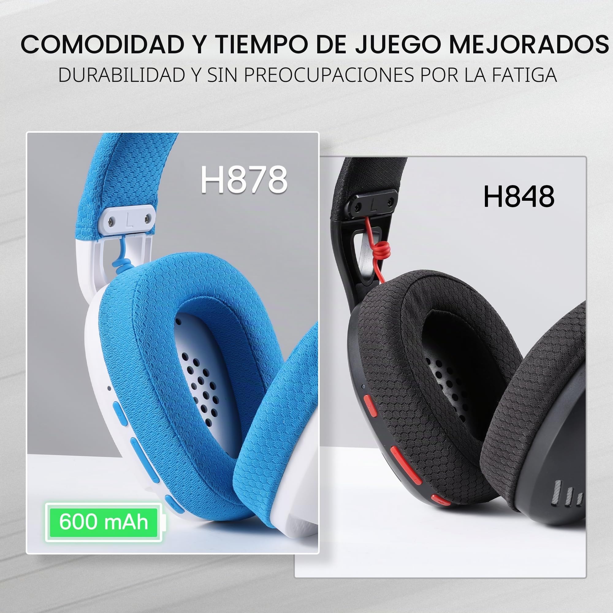 Redragon H878 Auriculares Gaming Inalámbricos 3 Modos 7.1 Blanco Azul | Iluminación Azul Sonido Surround 7.1 Controladores 40MM Micrófono Desmontable PC PS5 Móvil