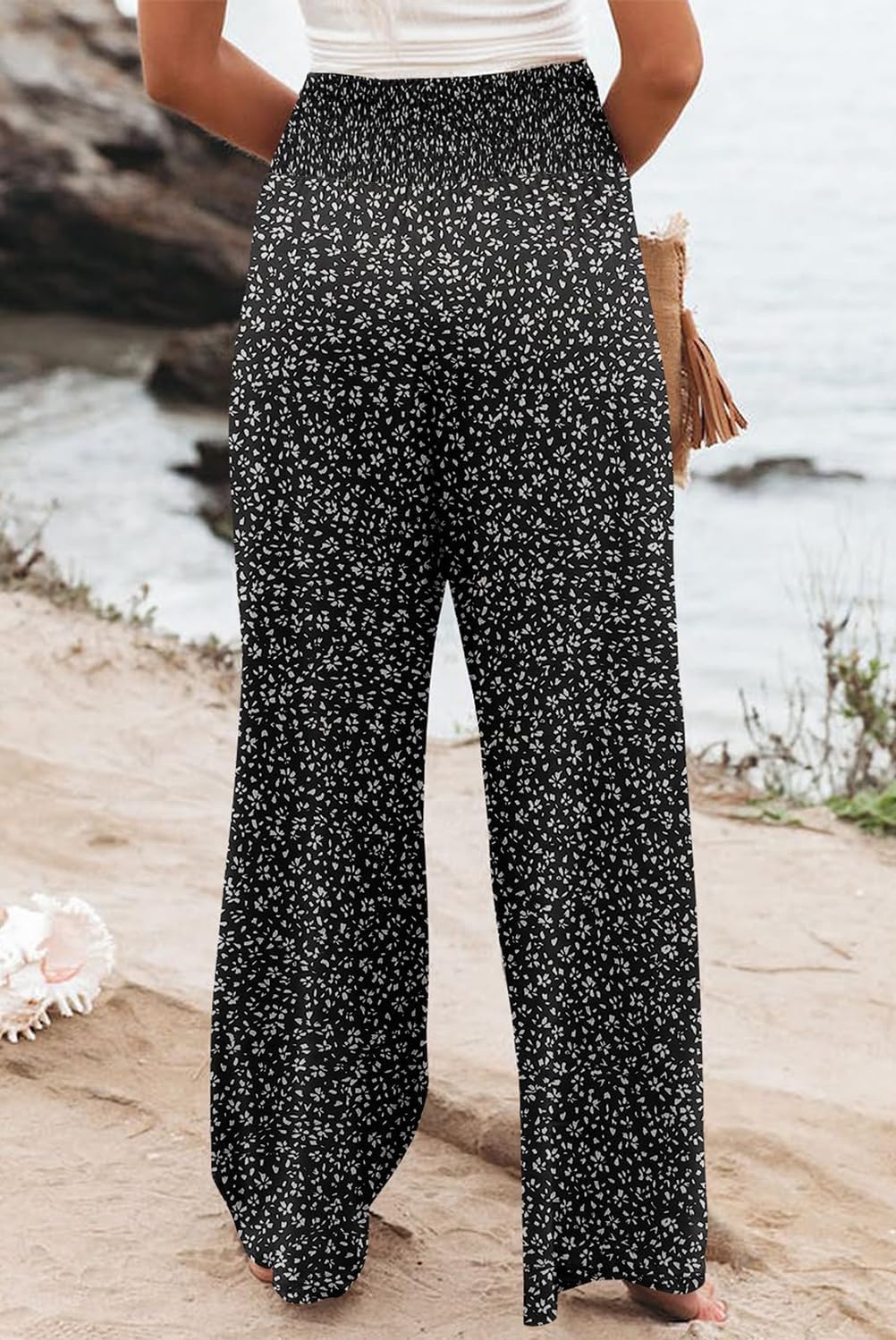 Womens Casual Loose Fit Palazzo Pants Elastic High Waist Lounge Long Pajama Wide Leg Trousers with Pocket - Image 3