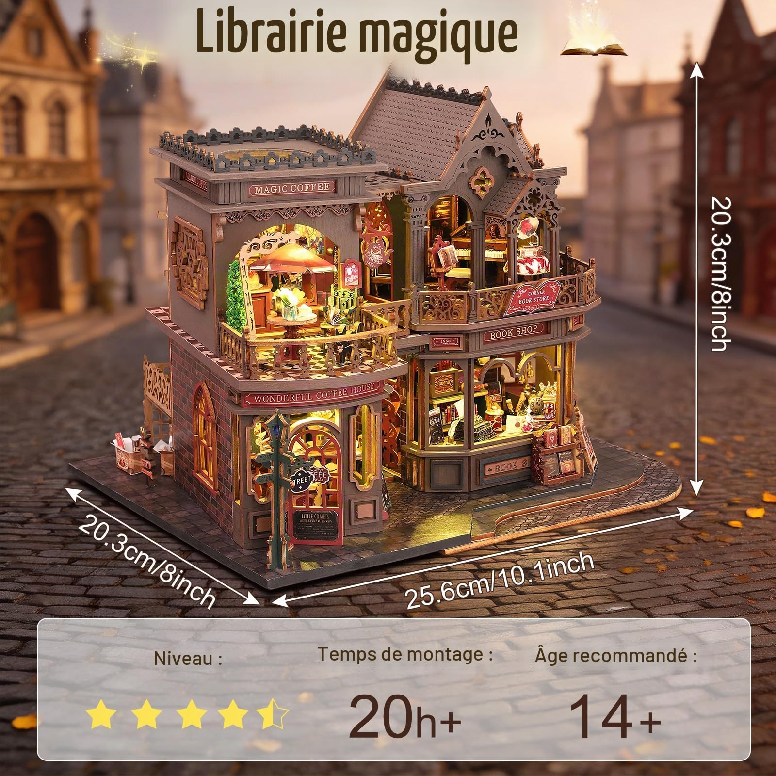 Cuteefun Maison de Poupées Miniature Magique avec LED -Librairie Magique | Kit Maison Miniature à Construire, Puzzle 3D en Bois, Loisirs Créatifs, Décoration Maison, Cadeau pour Anniversaires et Noël