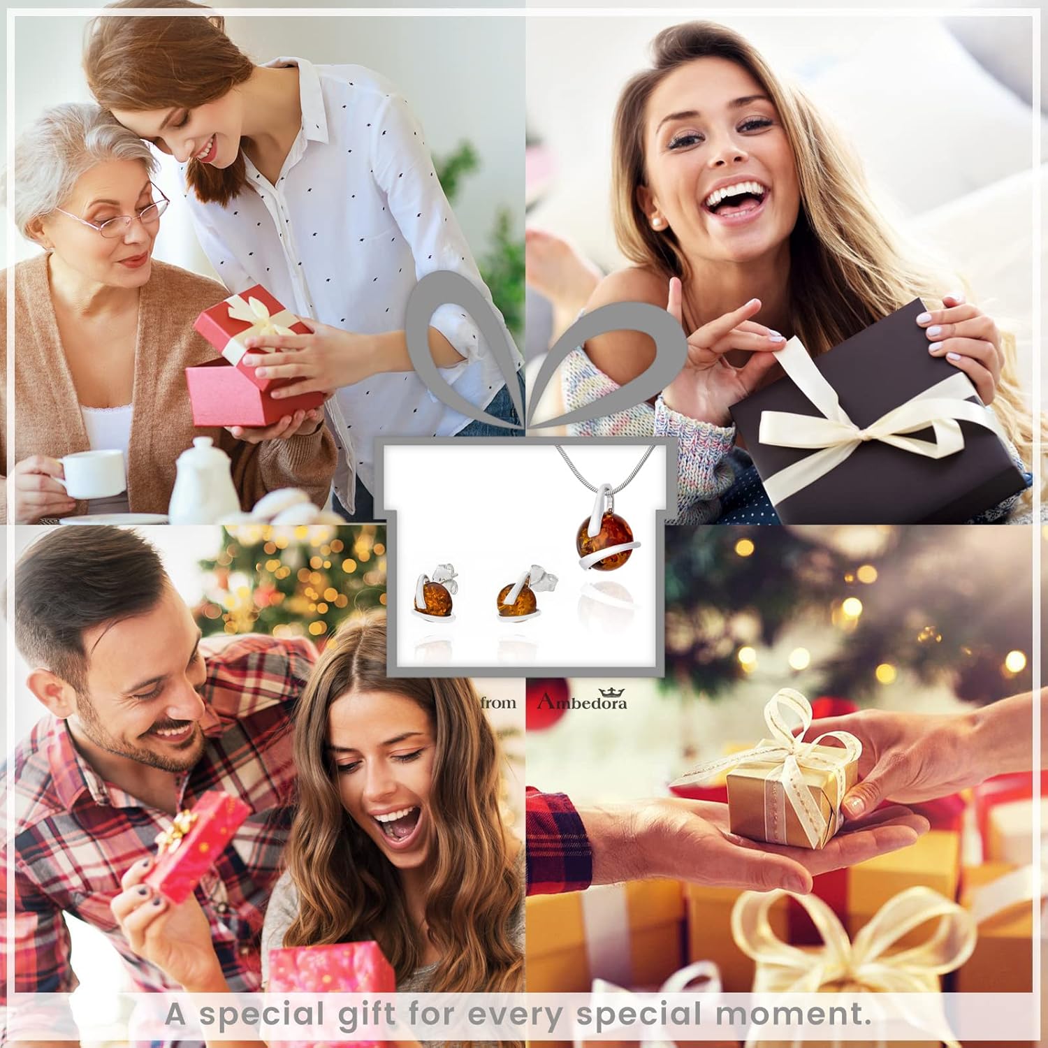 Small Women's Jewellery Set Amber 344, Polished Sterling Silver, Baltic Amber in Cognac Colour, Silver Pendant on Chain and Earrings - Image 5