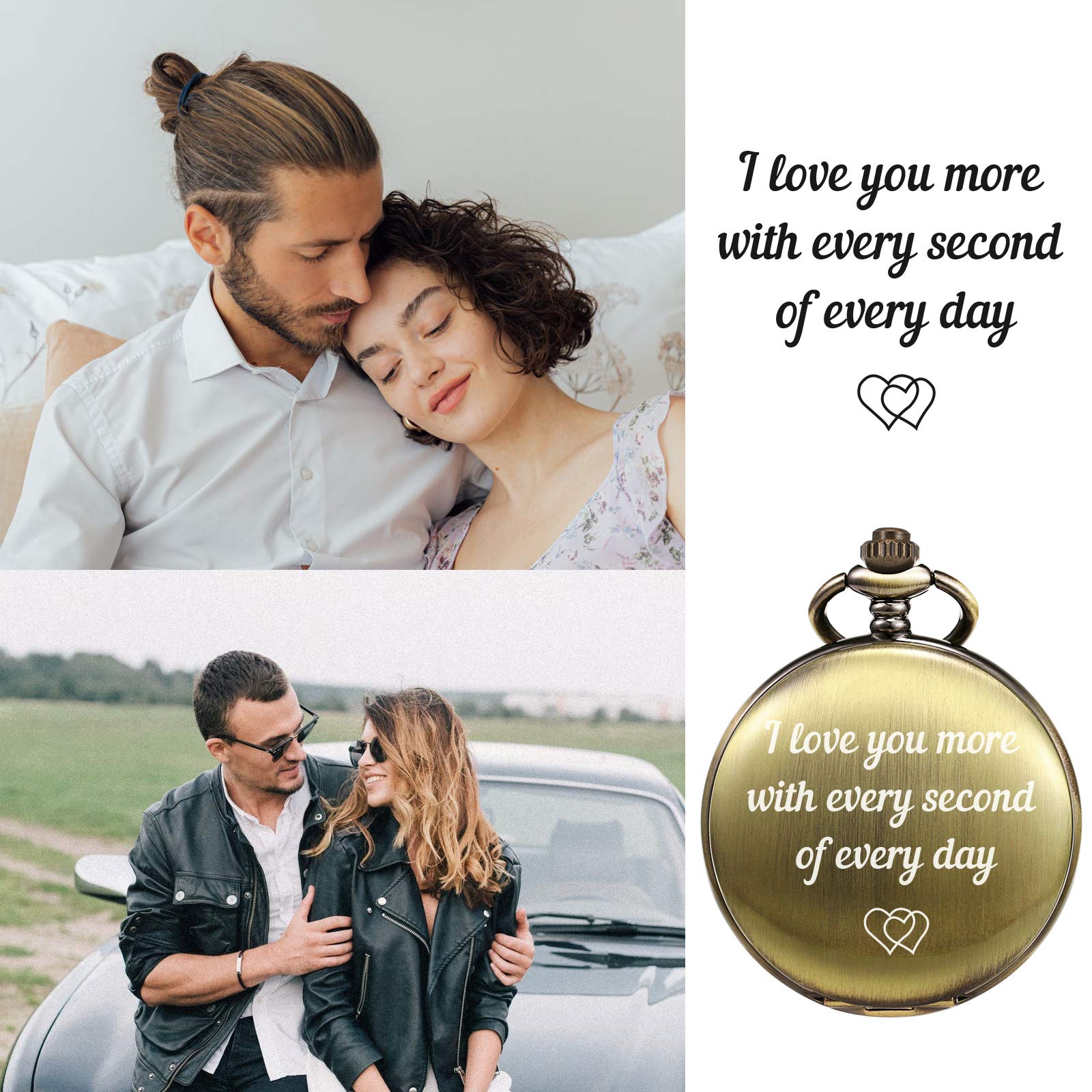 TREEWETO Bronze Pocket Watch to Husband Wife Boyfriend Girlfriend Birthday Personalized Engraving Gifts for Men Women Valentine's Day Christmas