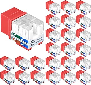 VCE Cat6 RJ45 Keystone Jack Insert Slim UL-Listed 25-Pack, Punch Down Adapter for Keystone Wall Plate and Patch Panel, Red