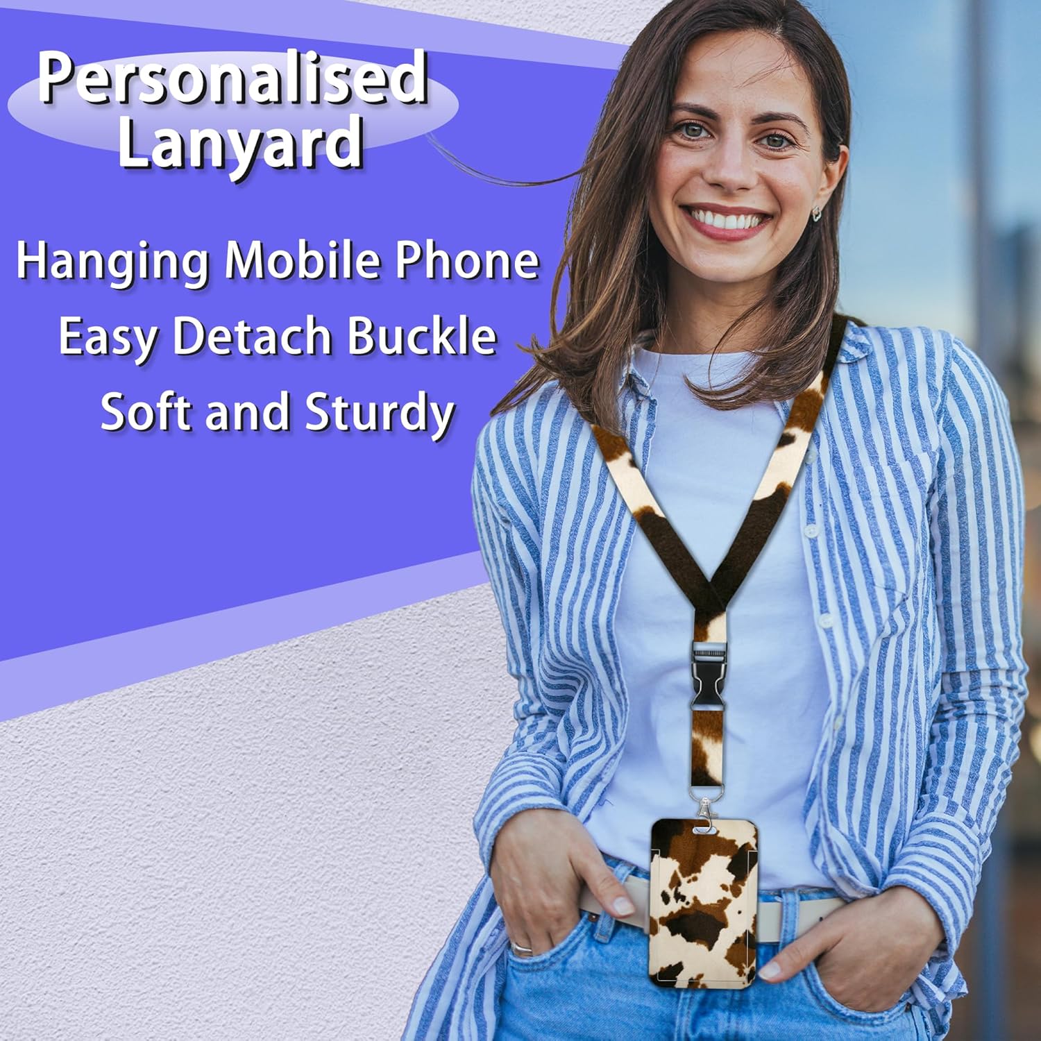 Cowhide Cow Print ID Badge Holder with Lanyard,Animal Print Lanyards for ID Badges,Retractable Badge Reel Heavy Duty,Vertical ID Card Protector Case for Women Teacher Office Gifts - Image 7