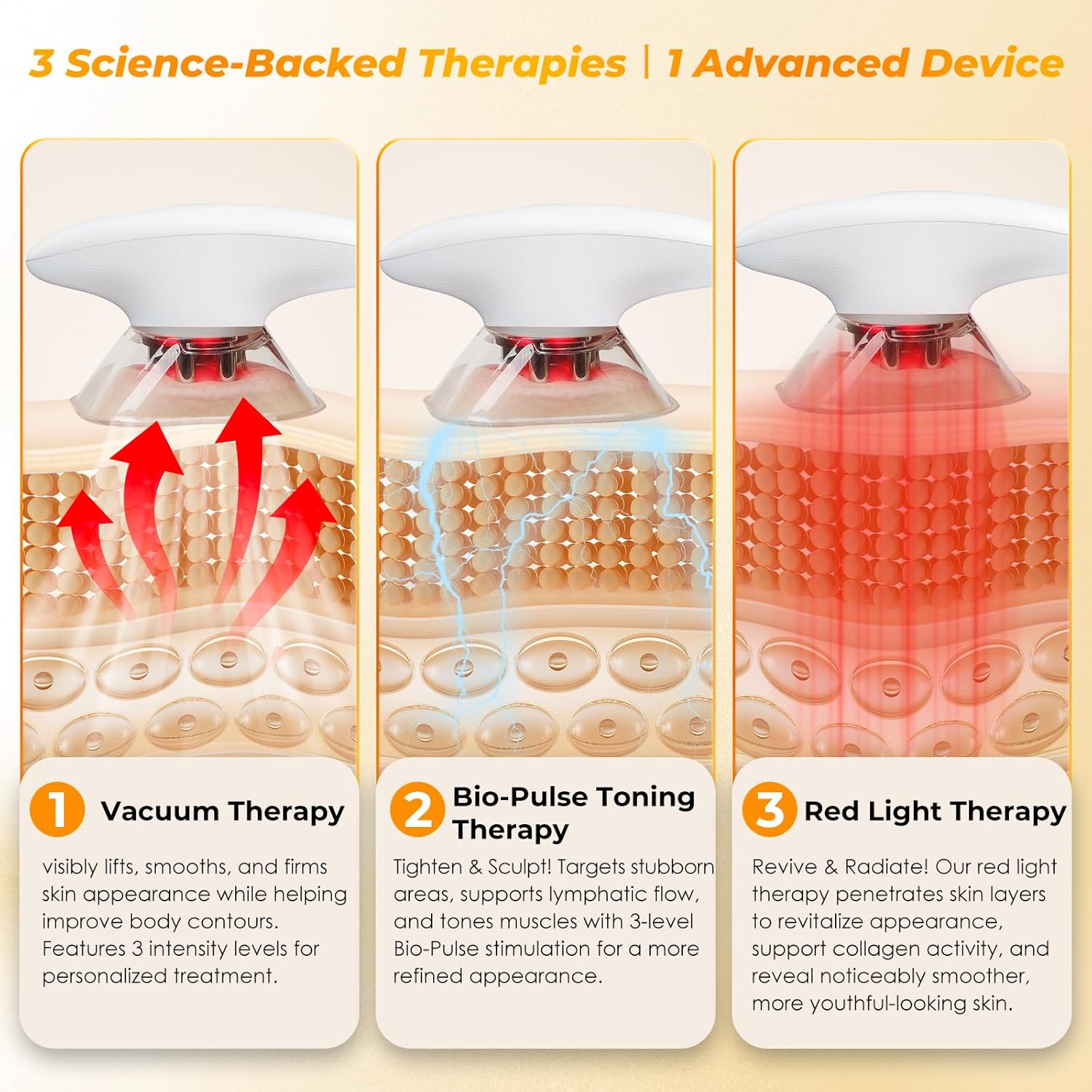 3-in-1 Cellulite Massage - Body Sculpting Machine Home Use Cupping Therapy Tool for Belly, Arms, Legs, Waist - 2 Modes Portable Skin Tightening Device -1Pack - Image 4