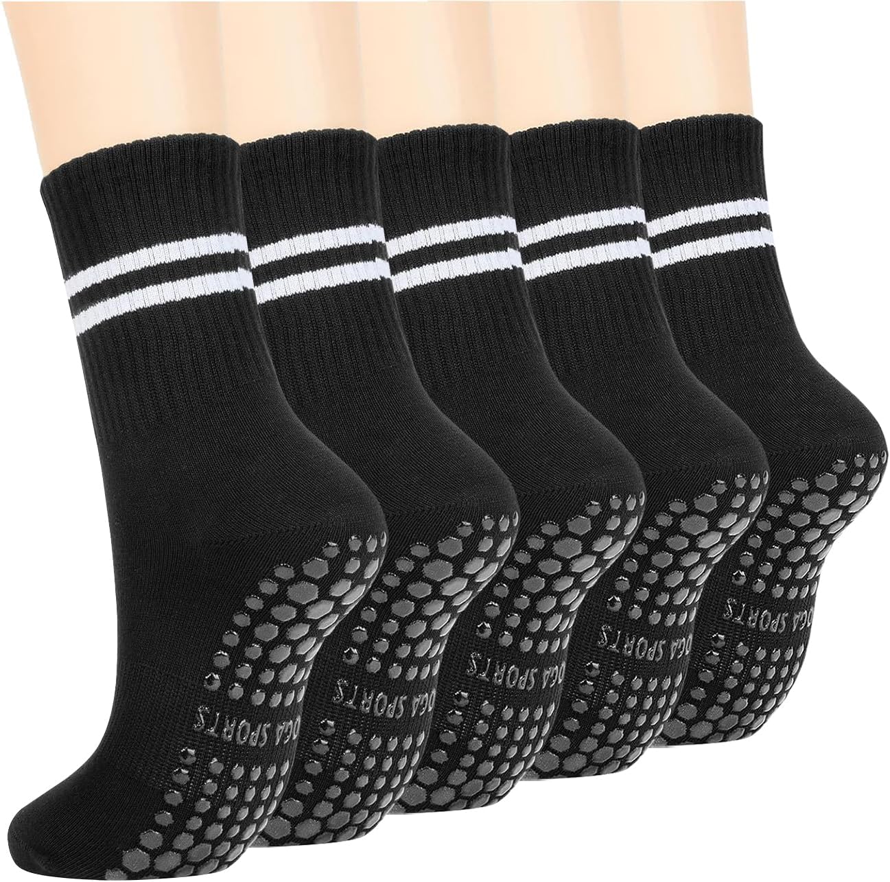 5 Pairs Grip Pilates Non Slip Long Yoga Socks for Women