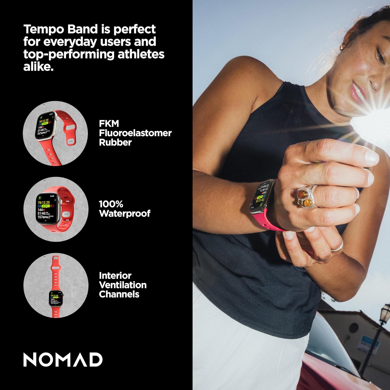 NOMAD Tempo Band Apple Watch Ultra 3 and 2 Band, Sport Band for Apple Watch, Compatible with New Series 11, Ultra, 2 and 3, Series 1-11, and SE iWatch