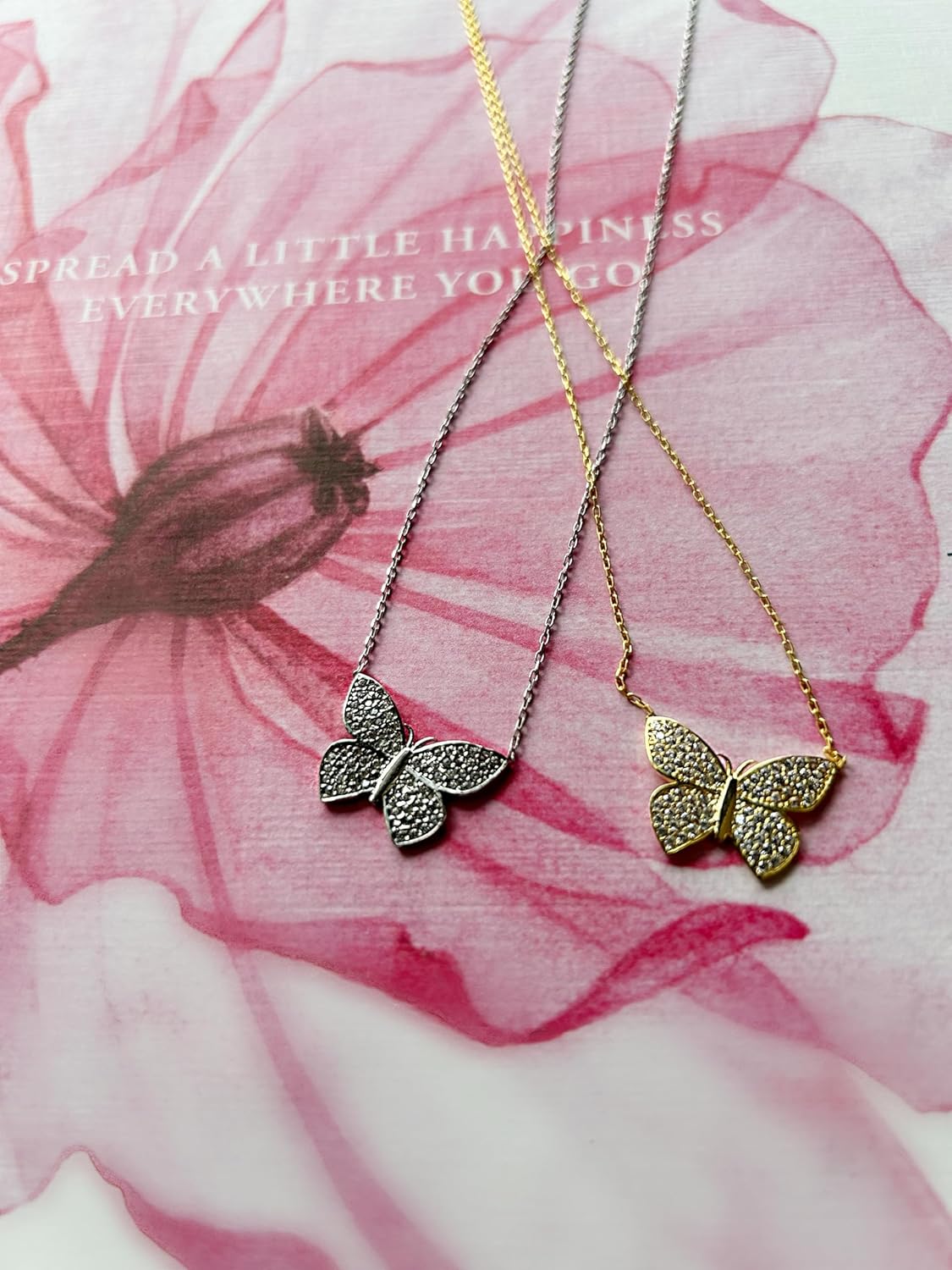 Diamond Butterfly Necklace - MONARCH Butterfly Pendant, 18K Gold Plated with Diamond Cubic Zirconia. Elegant Dainty Silver Jewelry Gift for Women