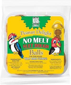 C&S Peanut Delight No Melt Dough Balls for Wild Birds Including Woodpeckers and Blue Jays, Pack of 4