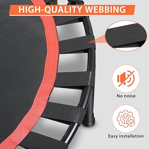 Miniatura 4 de FirstE Trampolín rebotador de 48 pulgadas para adultos, trampolín de fitness de 440 libras, mini trampolín plegable, mango de espuma ajustable de 3
