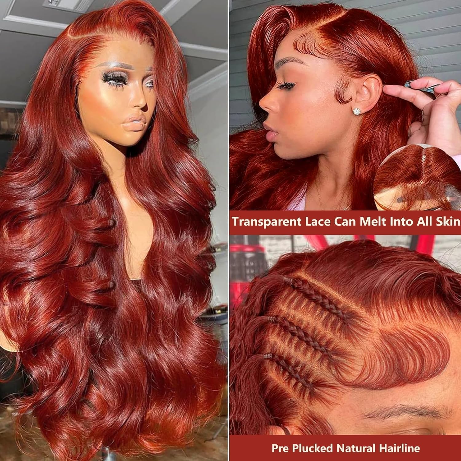 Amazon.com : Reddish Brown 360 Body Wave Lace Front Wigs 