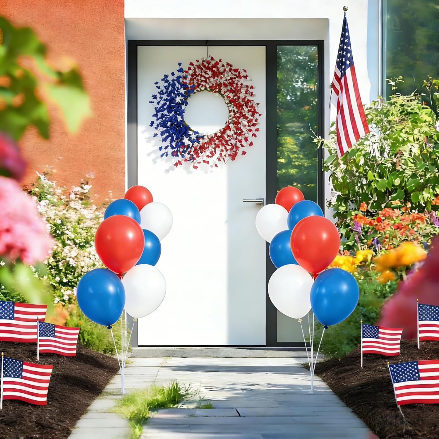 22 Inch 4th of July Wreath for Front Door – Patriotic Red White Blue Flowers – Memorial Day, Independence Day, Labor Day Decor – Indoor Outdoor Porch Wall Summer Home