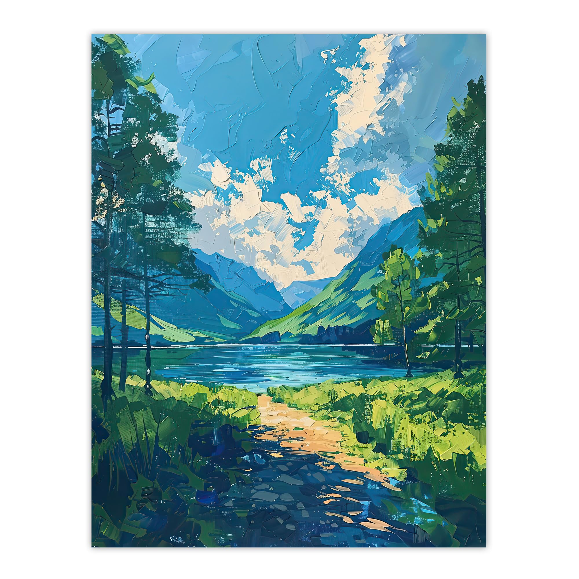 Artery8 Lake District Windermere Acrylic Landscape Summer Living Room Large Wall Art Poster Print Thick Paper 18X24 Inch