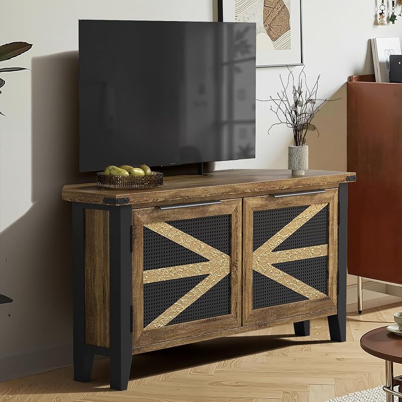 VFK Farmhouse Corner TV Stand for 50 Inch TV, Rustic Entertainment Center with Storage, Space-Saving Media Console Table for Living Room & Bedroom image 6