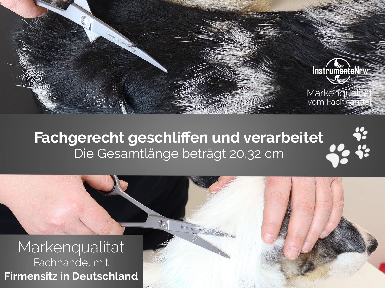 Solinger Fellschere Hundeschere Made in Germany Haarschere gebogen mit einseitiger Mikroverzahnung aus Rostfreiem Edelstahl Hundehaarschere für die Fellpflege bei Hunden, Katzen, Haustieren (8 Zoll)