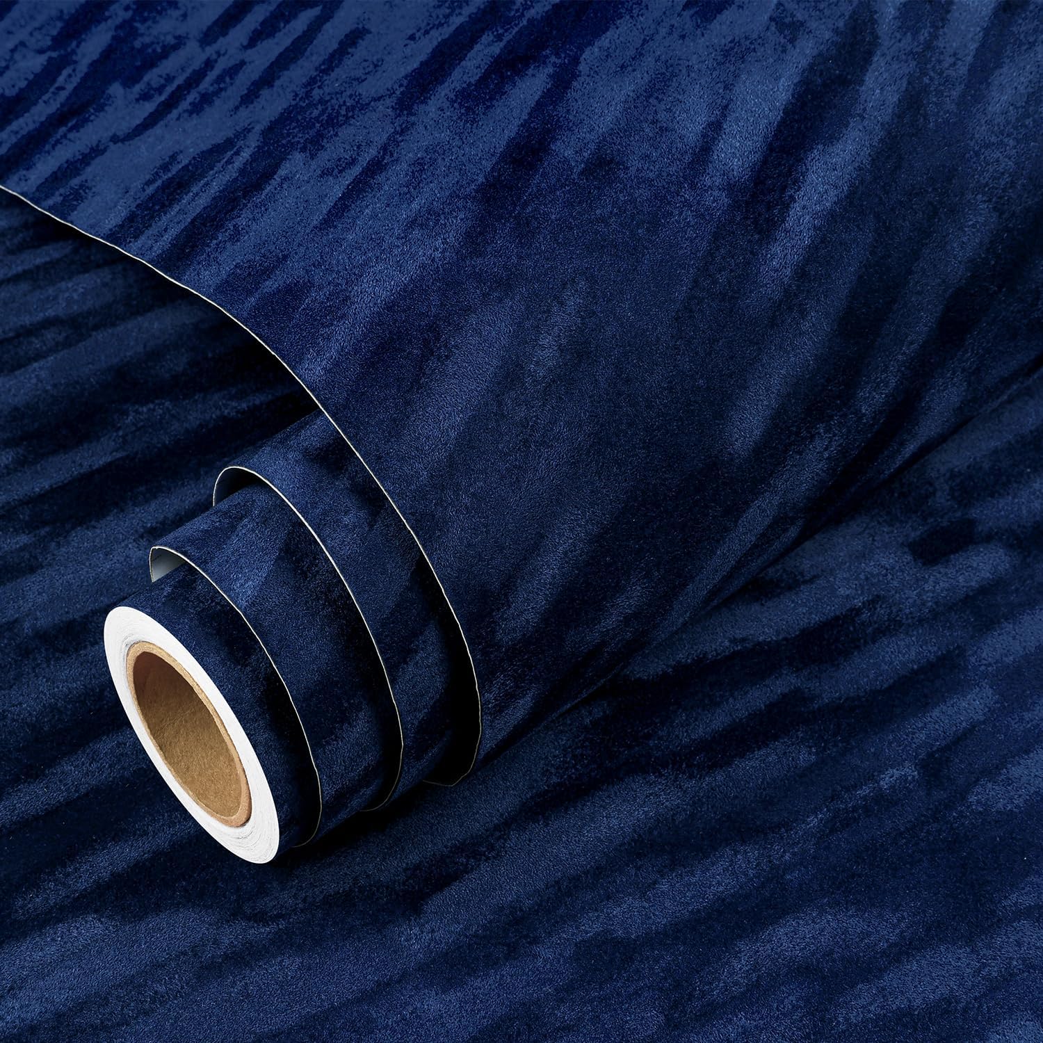 Yenhome Vintage Navy Blue Velvet Brushed Textured Peel and Stick Wallpaper 30"X10ft Self Adhesive Removable Wall Covering for Bedroom Accent Walls Removable Contact Paper Felt Sheet for Crafts Cabinet