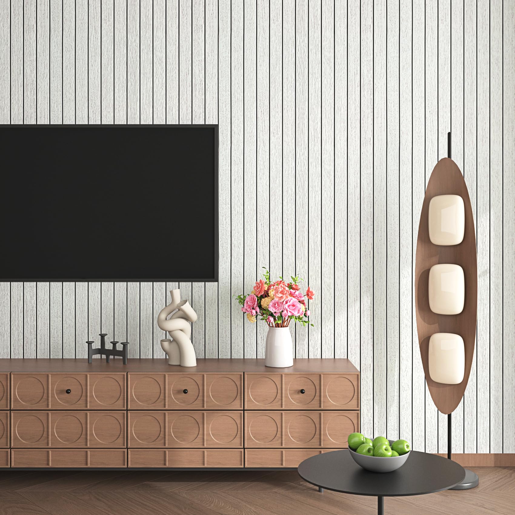 Livelynine Grueso Papel Pintado Autoadhesivo Pared Listones Madera Blanco Efecto 3D 60CMx3M Papel de Pared Adhesivo Salon Habitación Pasillo Revestimiento de Paredes Madera Claro Oficina Interiores