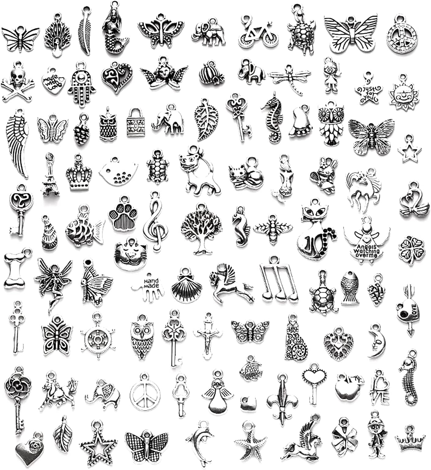 Skyzone Charms Pendants for Jewellery Making,100 Pieces Mixed Retro Silver Metal Charms for Bracelet Necklace Bracelet Earrings DIY Jewellery Making Accessories