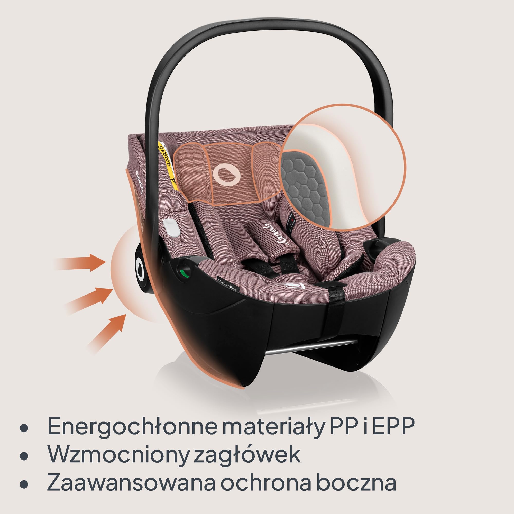 LIONELO MOXIE i-Size SET Fotelik samochodowy dla niemowląt z podstawą 40-87 cm Nosidełko dla niemowląt Mocowanie i stabilizacja ISOFIX Wsparcie stabilizujące ochraniacz boczny, regulacja zagłówka