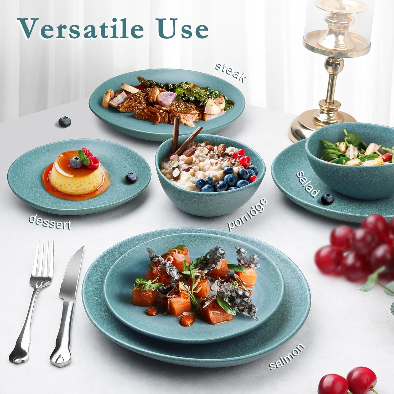 fanquare Durable Stoneware Cereal Dessert Bowls for Kitchen, 17 Ounce Small Ceramic Salad Bowls Set of 4, Scratch Resistant Microwave Dishwasher Safe Bowls