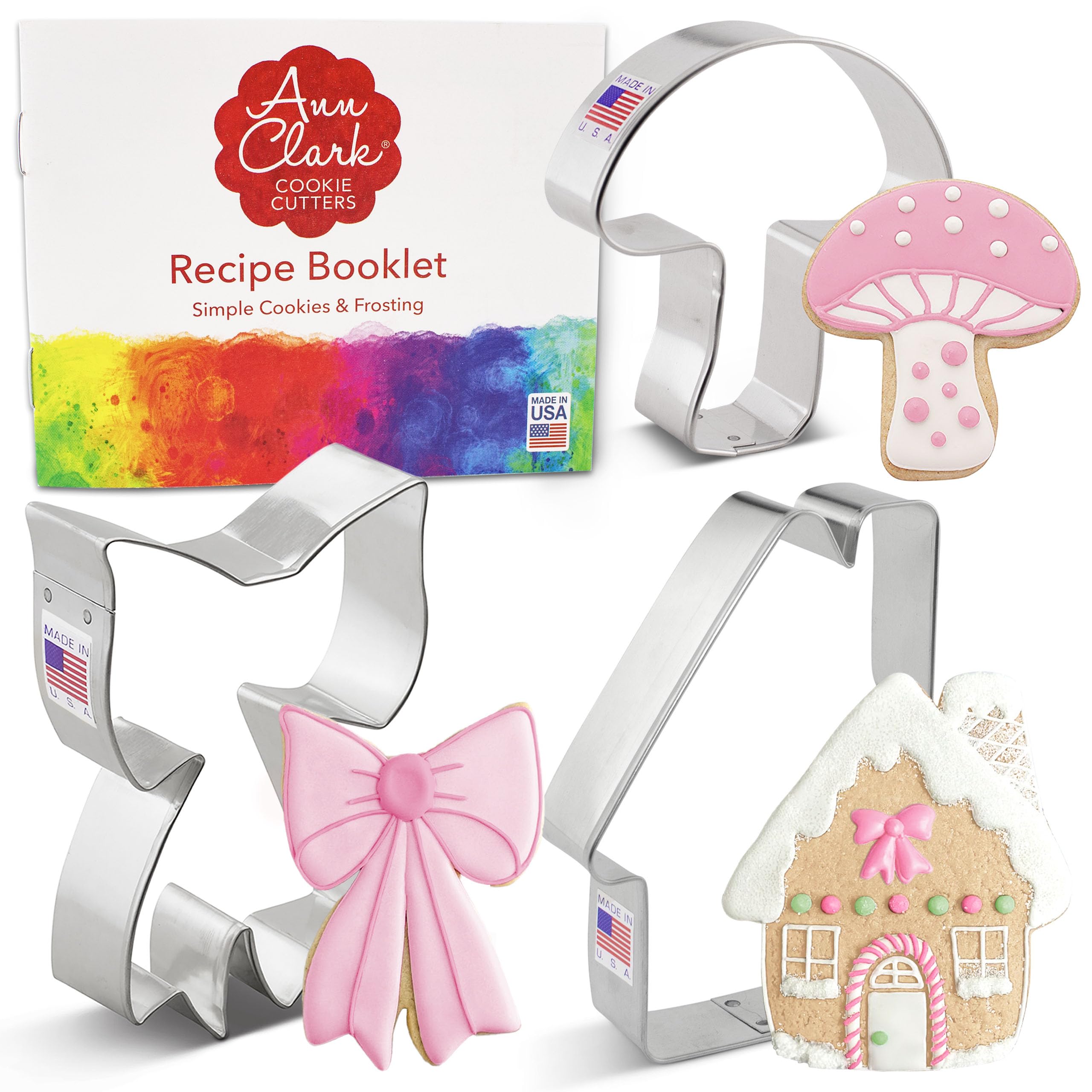 Cottage Core Cookie Cutters 3-Pc. Set Made in the USA by Ann Clark, Mushroom, Bow, Cozy Cottage