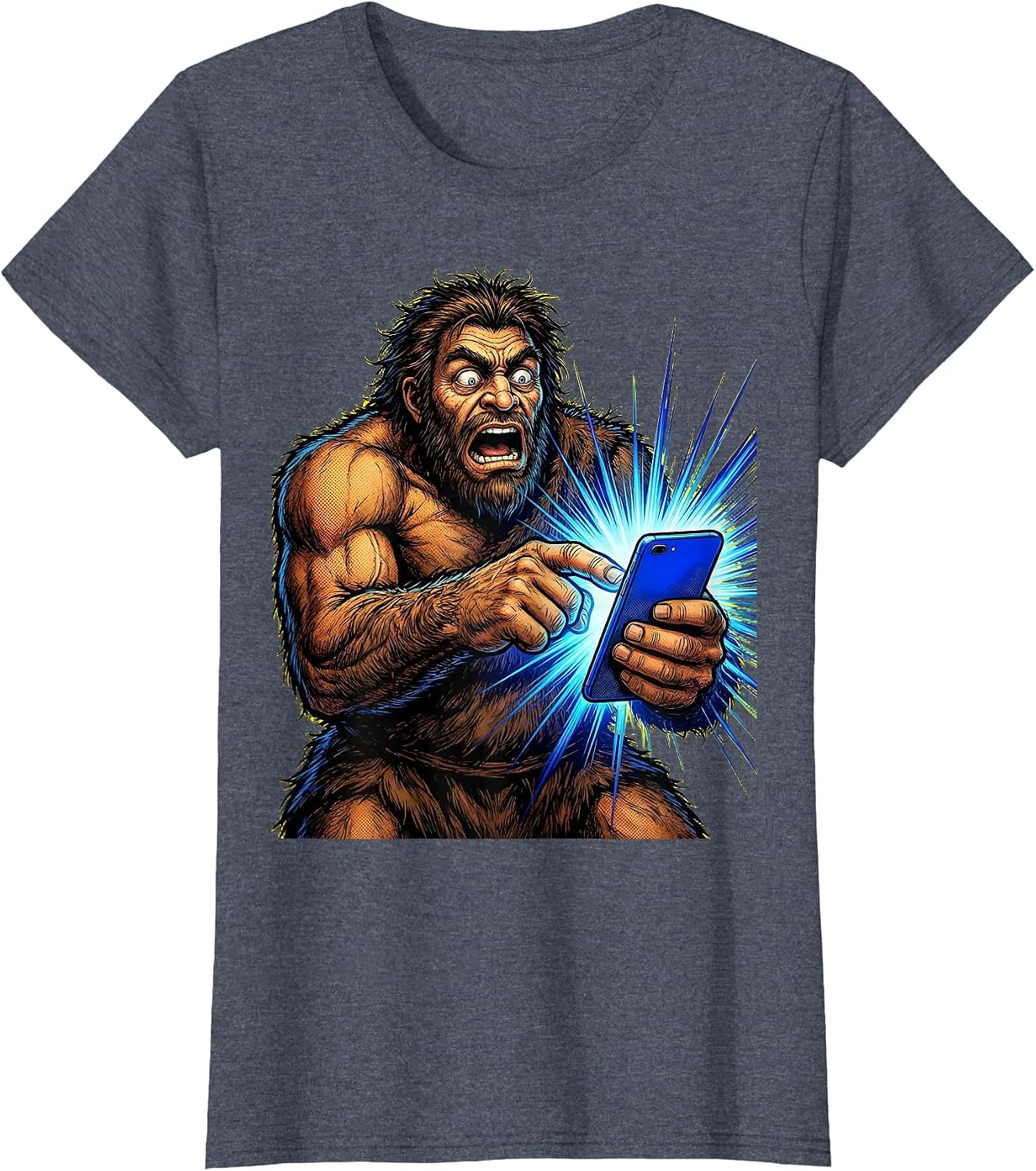 Confused Caveman Smartphone Funny Graphic Tee T-Shirt