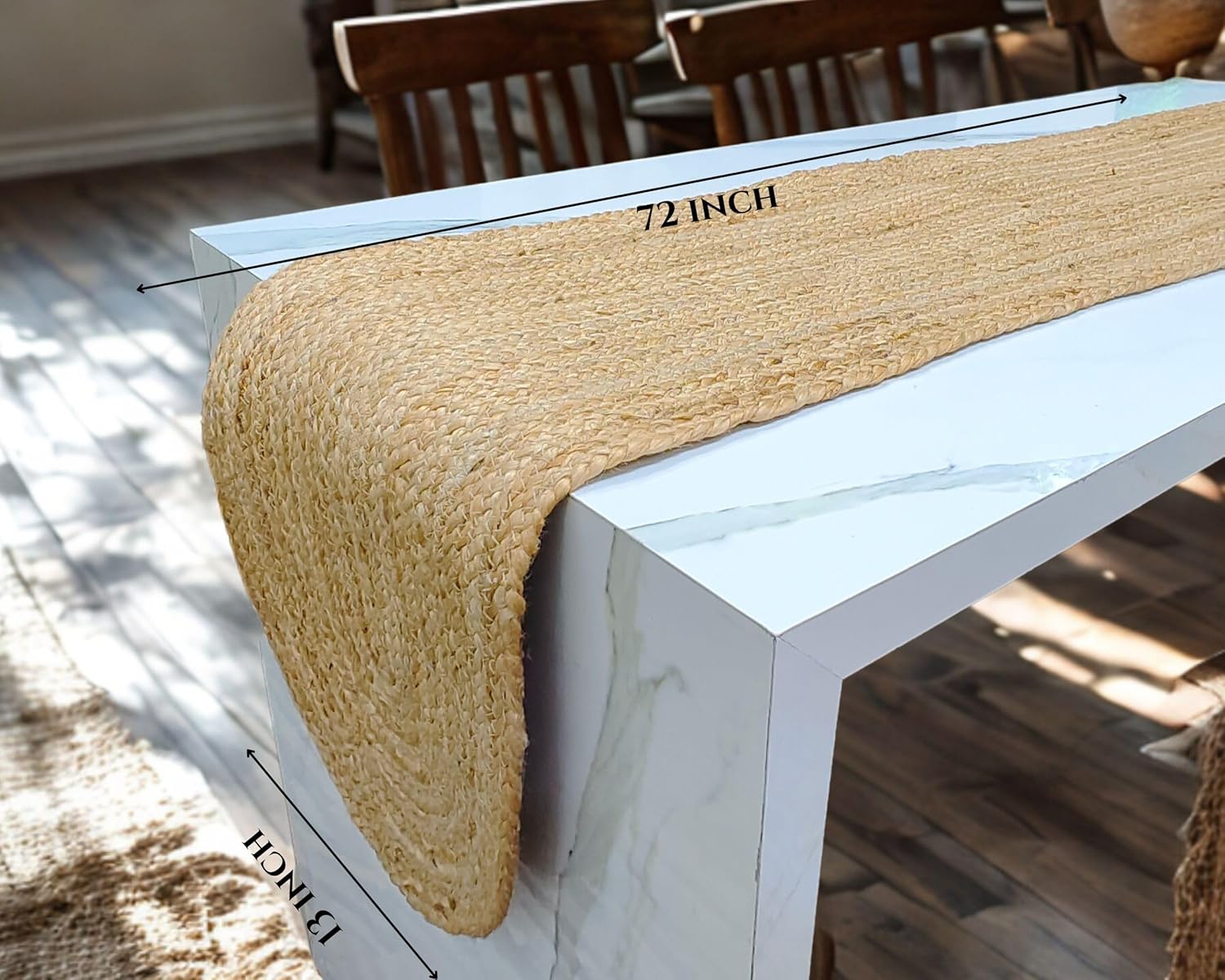 13x72 Inch Oval Jute Table Runner – Natural Braided Handwoven Farmhouse Decor for Dining or Coffee Table Long Centerpiece, Boho Rustic Style Reversible Runners (Classic Oval, 13x72)