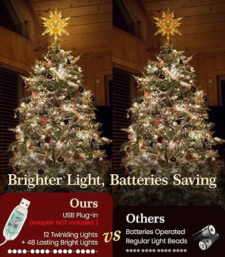 Miniatura 2 de Luxspire Decoración para árbol de Navidad, estrella iluminada 3D con enchufe USB y control remoto, luces de estrella para árbol de Navidad de 9.6