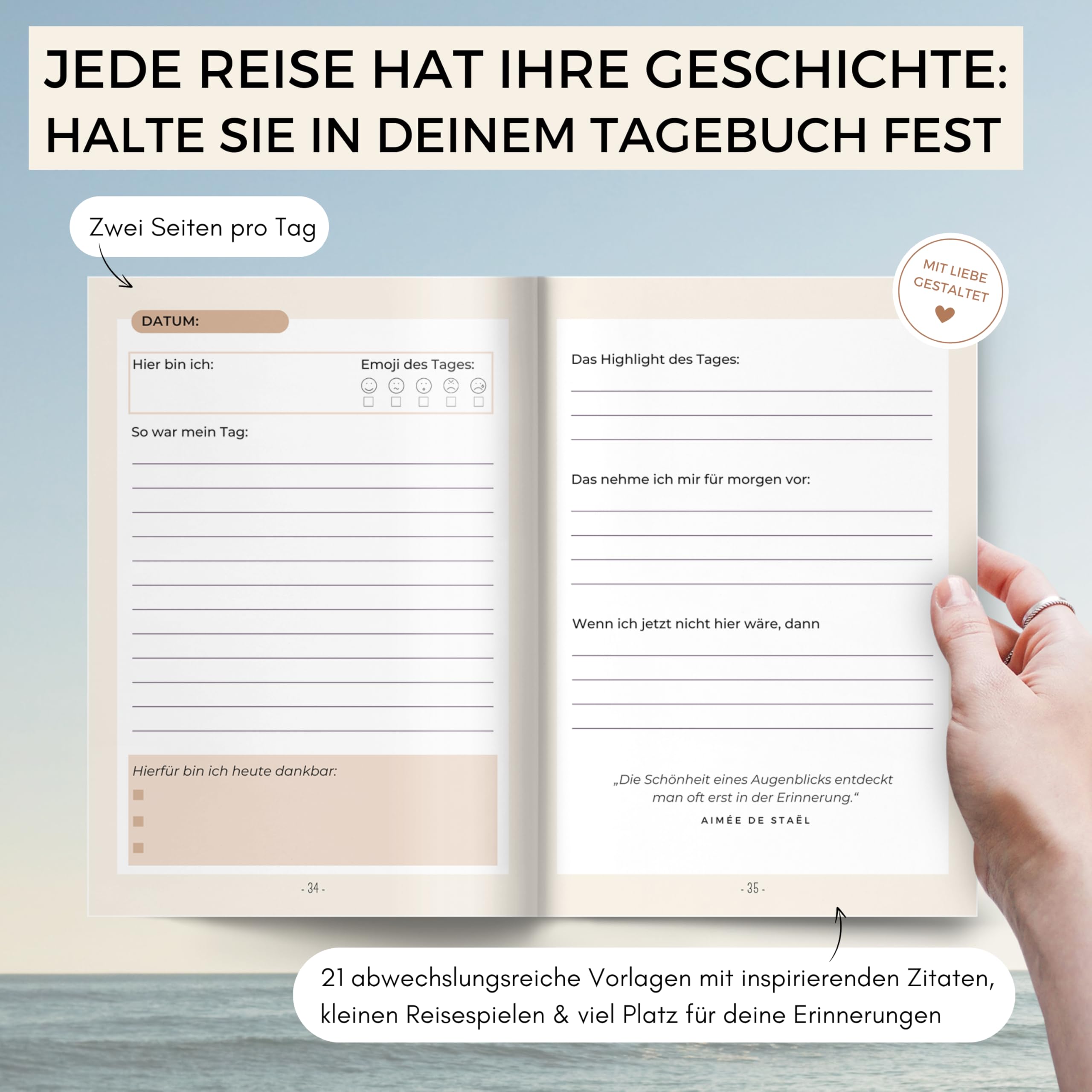 memoriecation® Reisetagebuch zum Ausfüllen - Unser Travel Journal ist dein inspirierendes Tagebuch für Urlaub, Weltreise oder Städtetrip - Perfektes Reise Geschenk für Weltenbummler - A5 - Image 4
