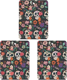 Car Air Fresheners 3 Pcs Hanging Air Freshener Day of The Dead Floral Skull Patterns Car Aromatherapy Tablets Wardrobe Pendant Fragrance Scented Cards for Rearview Mirror Bedroom Car Interior Decor