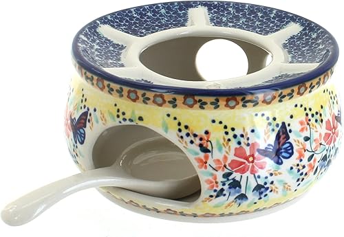 Calentador de tetera de ramo de cerámica polaca de rosa azul