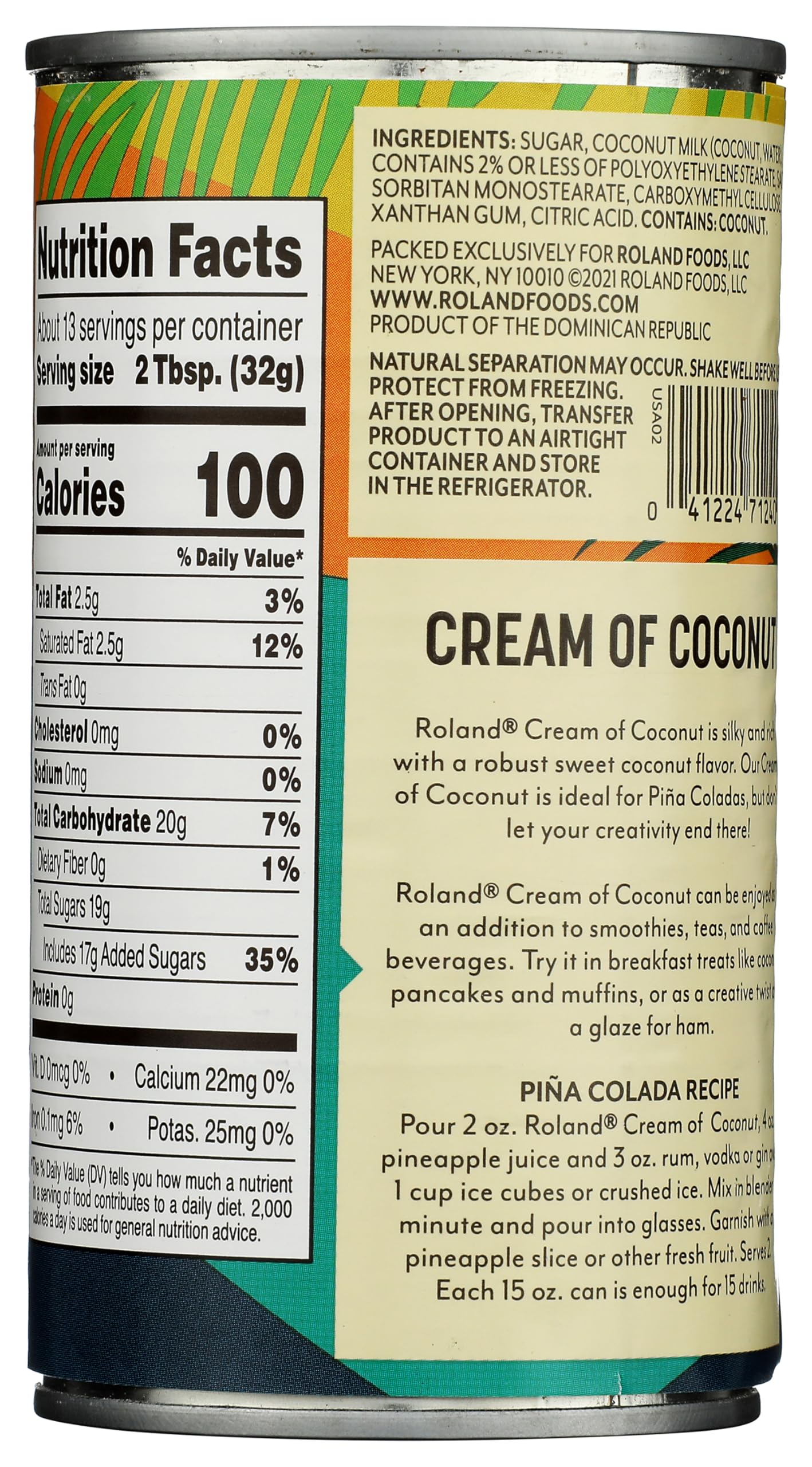 Roland Foods Cream of Coconut 15 Ounce Can Pack of 1 — view 2