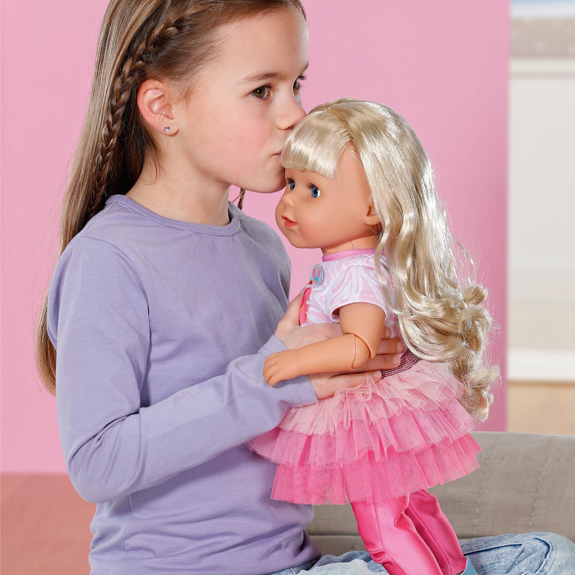 BABY born Sister Play & Style, Puppe mit Haaren und 6 Funktionen für Kinder ab 4 Jahren, funktioniert ohne Batterie, 835401 Zapf Creation, Schwarz