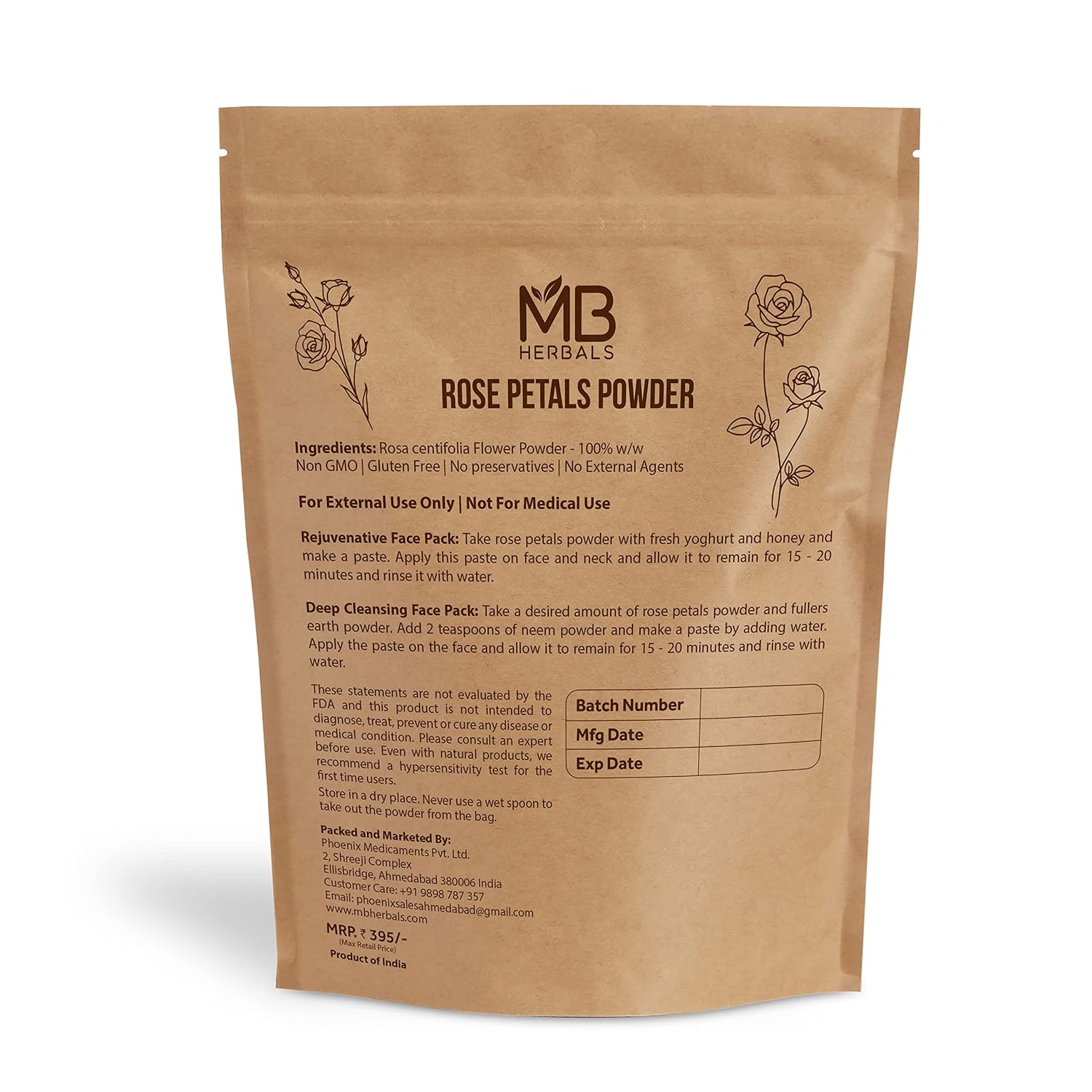 MB Herbals Rose Powder 8 oz | 227G / 0.5lb | For Natural Face Packs & Facial Mask Formulations | 100% Pure & Natural | No Chemical Preservative | No Artifical Color | Rose Petals Powder