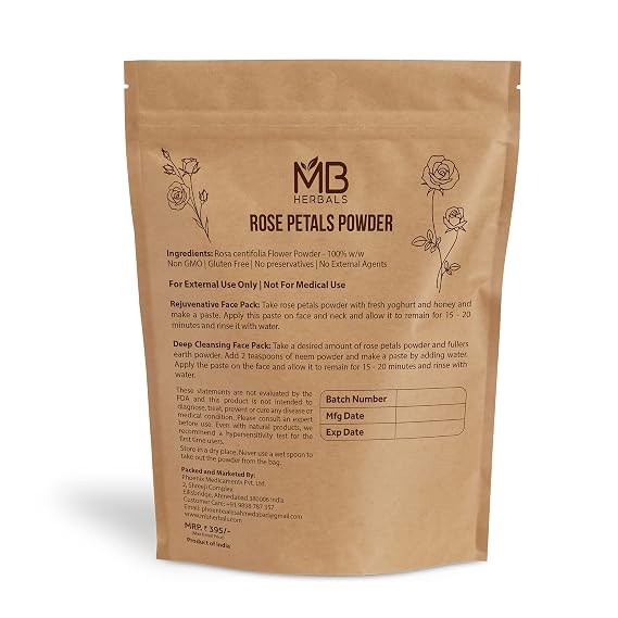 MB Herbals Rose Powder 8 oz | 227G / 0.5lb | For Natural Face Packs & Facial Mask Formulations | 100% Pure & Natural | No Chemical Preservative | No Artifical Color | Rose Petals Powder
