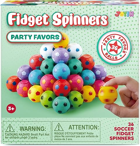Miniatura 7 de JOYIN Paquete de 36 juguetes giratorios para ansiedad de fútbol, recuerdos de fiesta de fútbol para niños, juguetes a granel, bolsas de regalos para