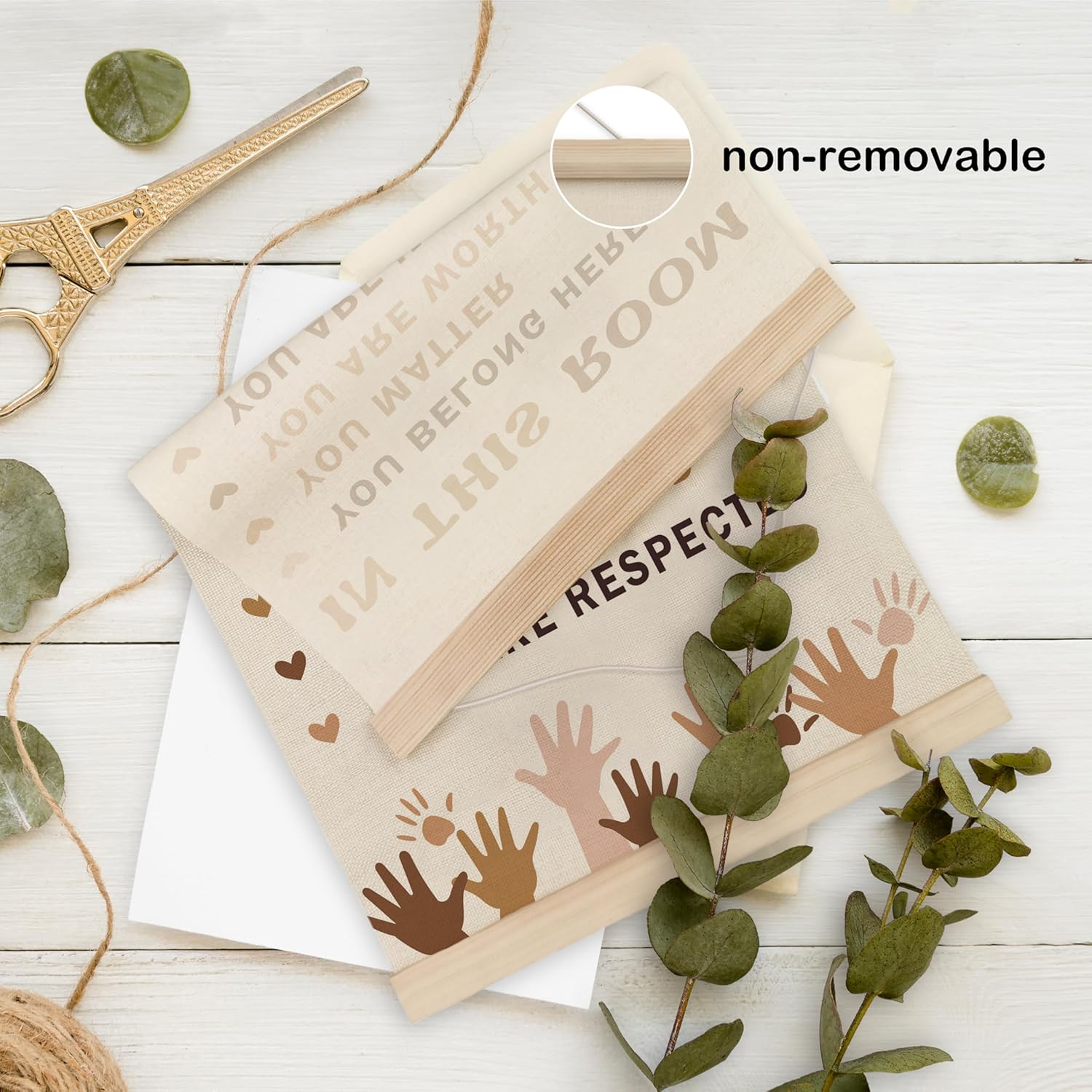 HRQKO Safe Space Inspirational Poster Hanger Frame Set of 2, Mental Health Decor, Therapy Office Wall Art with Wooden Frames, Boho Motivational Wall Hanging Banner Decor for Classroom, 16x24 inch