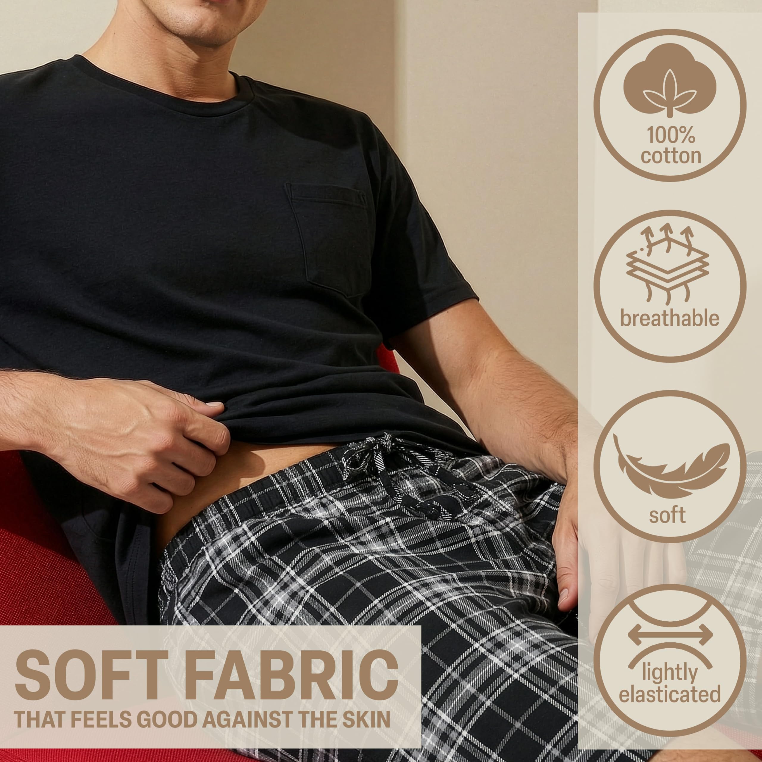 Get Trend Męska bawełniana krótka piżama, M-5XL, letnia koszulka z krótkim rękawem i szortami z kieszeniami, prezent dla mężczyzn