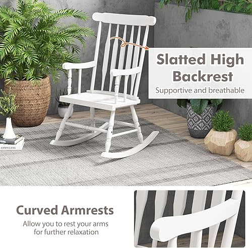 Miniatura 6 de Tangkula Mecedora para patio de madera de goma maciza, silla mecedora de porche al aire libre con marco de madera de goma, mecedora de madera