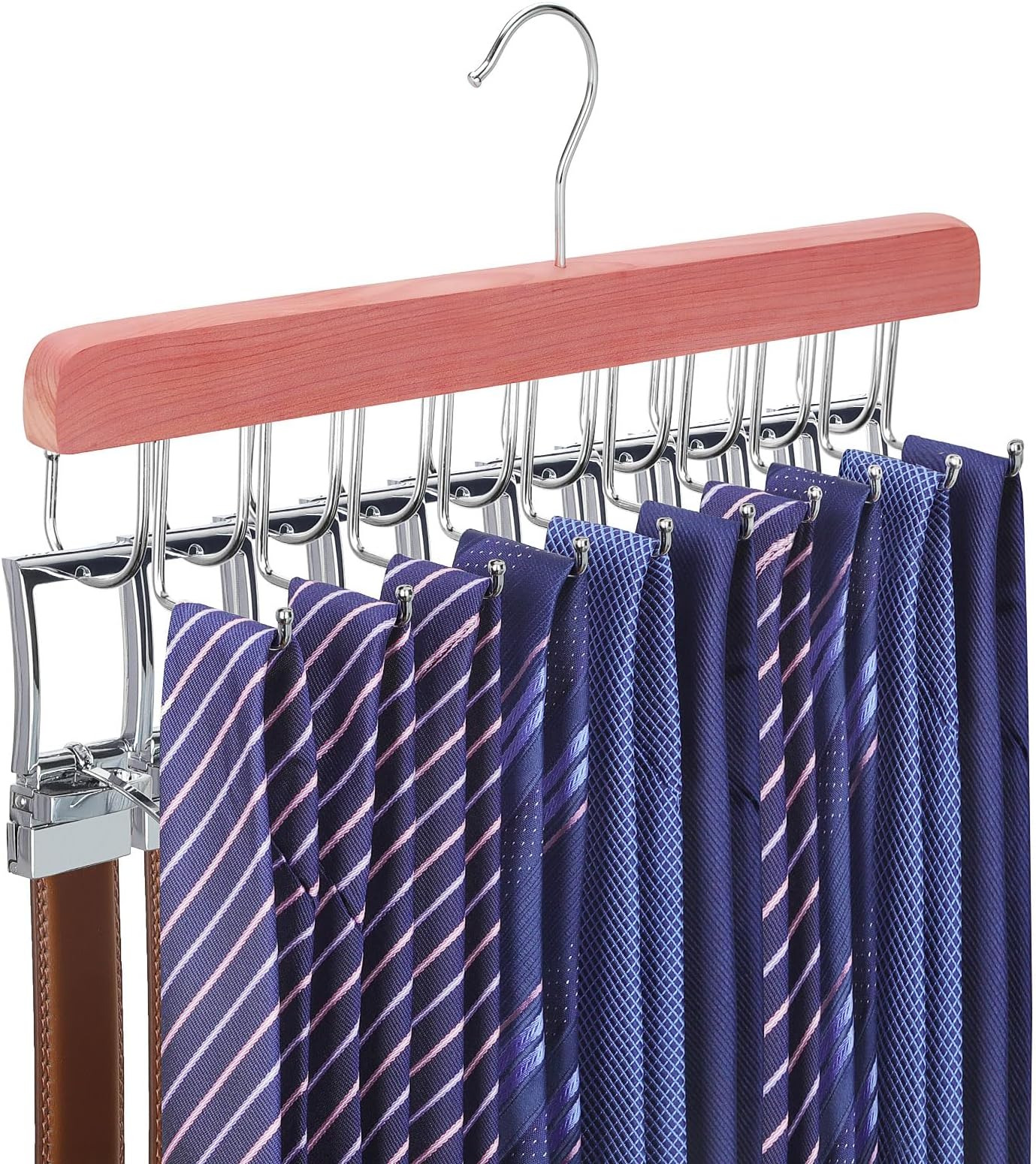 TOPIA HANGER Cedar 2 in 1 Belt Tie Hanger for Closet Max 30 Belts with 30 Ties Capacity, 20 Hooks Belt Tie Racks Hanger for Closet Organizer Storage “U” Fit Belt and “一” Fit Tie - CT53C