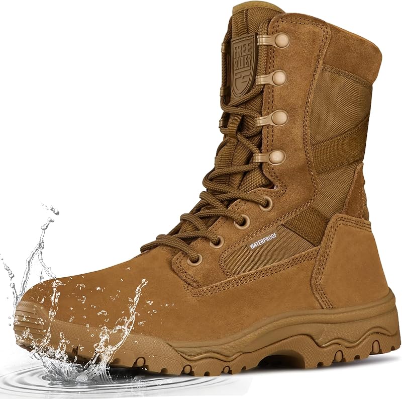 FREE SOLDIER Men's LT Military Tactical 8" Daily Work Boots | Durable Leather, Arch Support, All-Day Comfort, Anti-Slip Outsole, For Hiking, Hunting, Outdoor Work