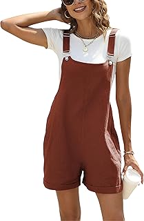 Womens Cotton Linen Short Overalls Casual Summer Bib...