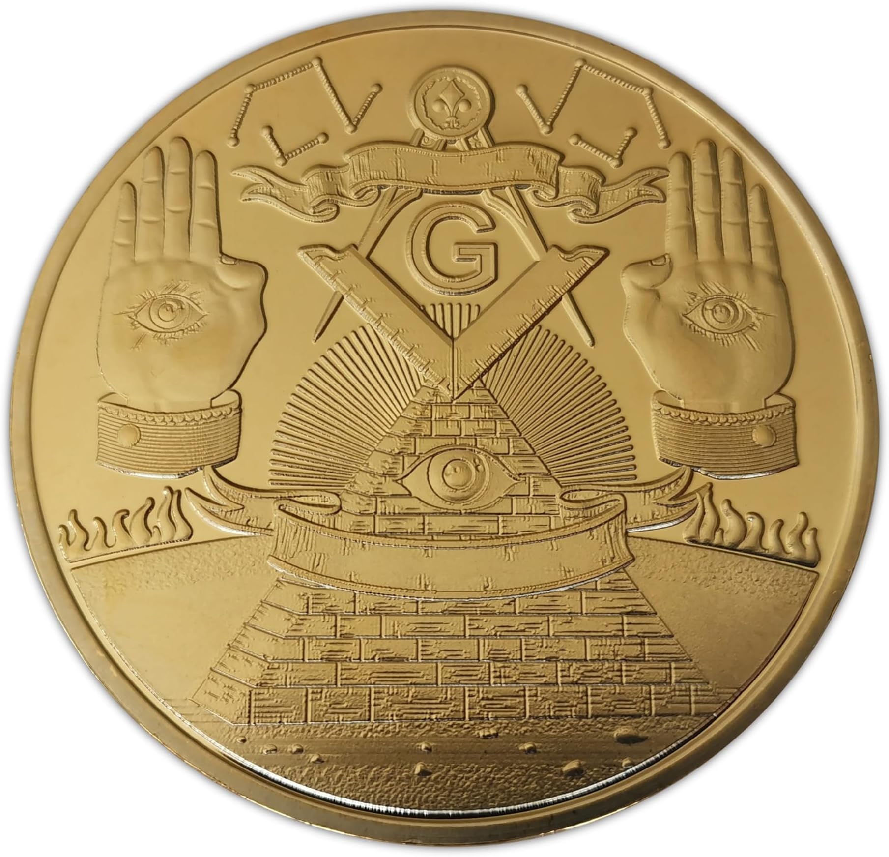 Masonic Challenge Big 50mm Coin - Master Mason Freemasonry Brotherhood Commemorative Souvenir with Working Tools & Lodge Symbols