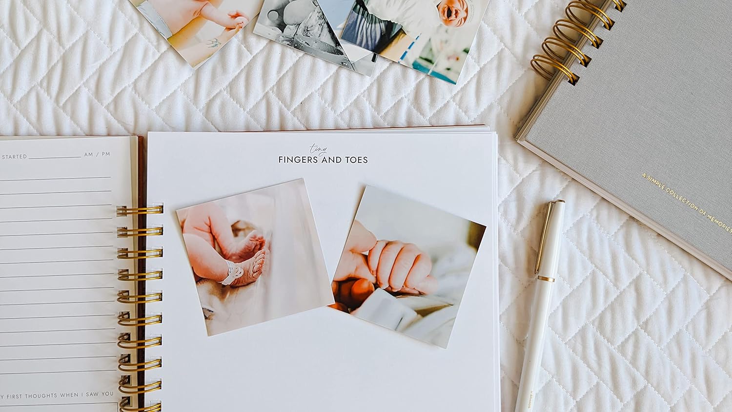 Linen Baby Memory Book for Baby's First Year - Record Baby Girl or Boy's First Year in this Baby Photo Journal Scrapbook Album
