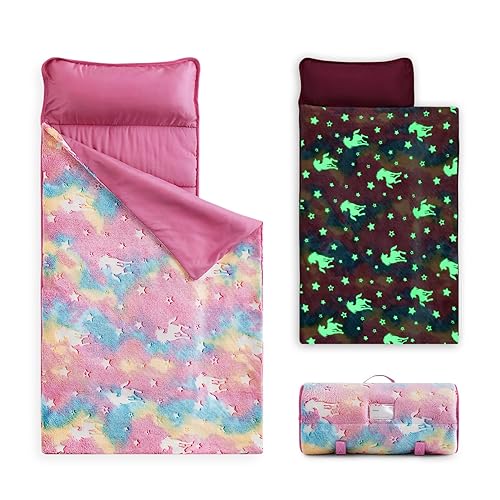 Wake In Cloud - Tapete para siesta que brilla en la oscuridad con almohada y manta, para niños y niñas en guardería, jardín de infantes, preescolar,