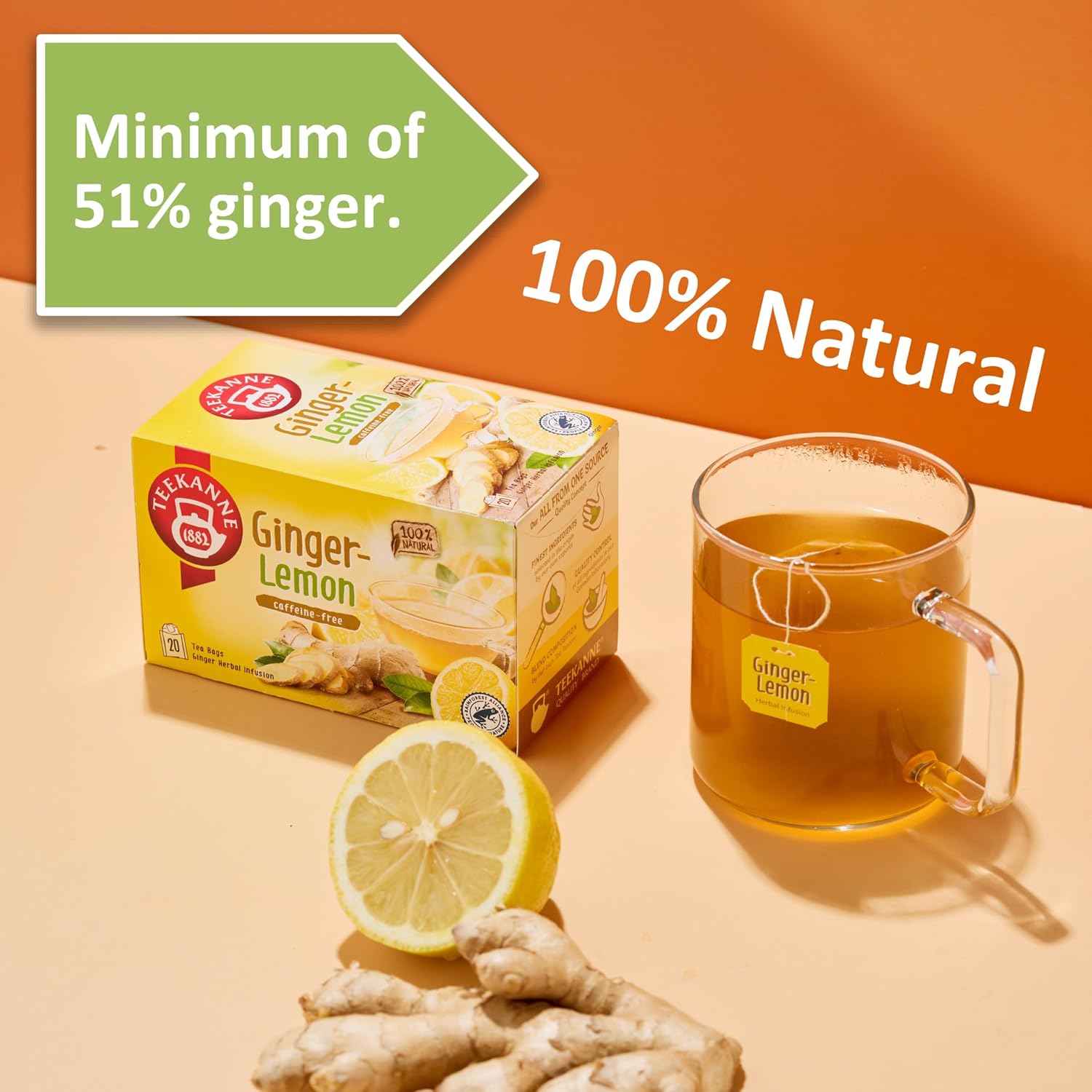 Teekanne Ginger Lemon Tea Caffeine Free Naturally Flavored Zesty Lemon & Spicy Ginger Herbal Tea with 20 Individually Wrapped Tea Bags Per Box Soothing Delicious Herbal Tea Pack of 4