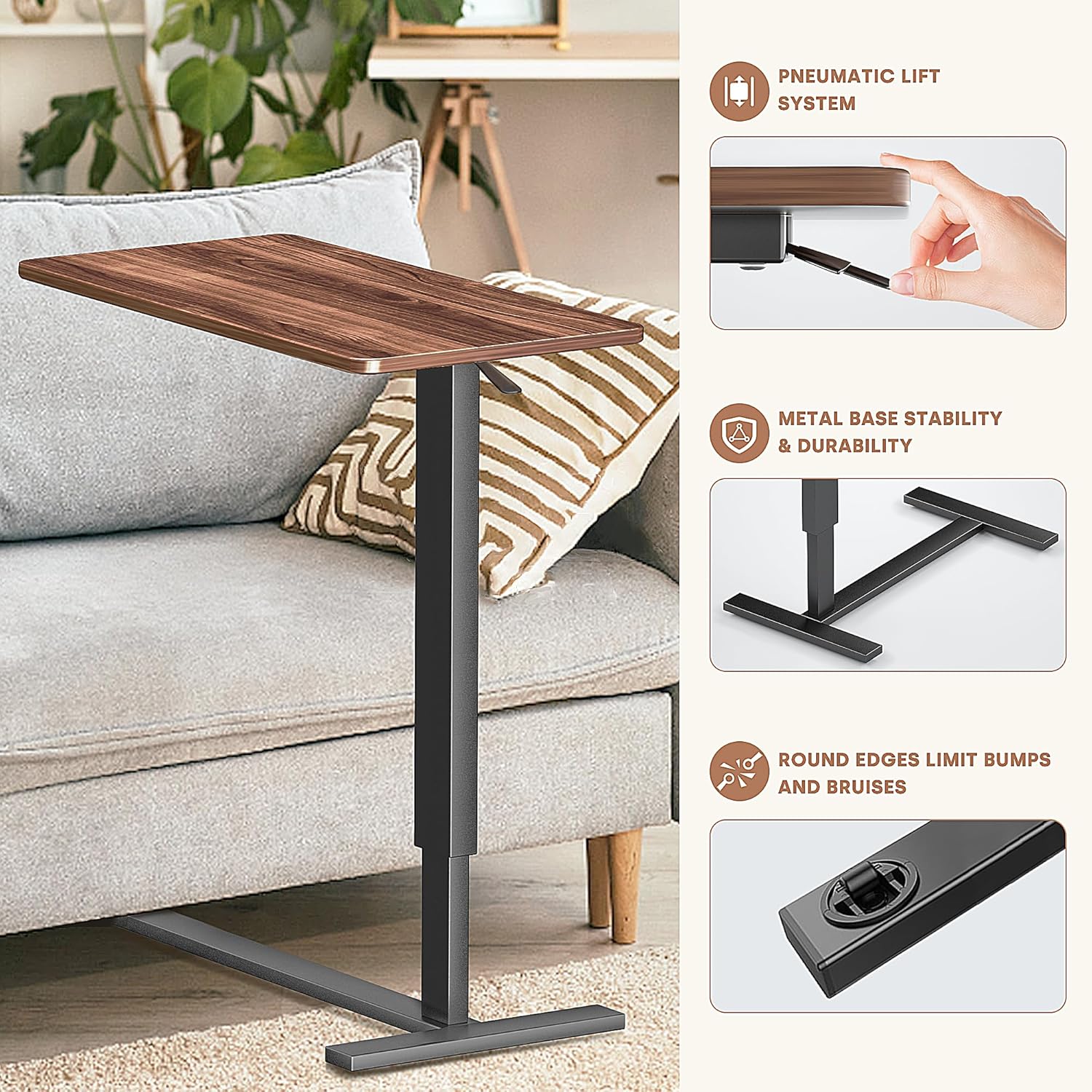 Adjustable Overbed Bedside Table with Wheels, Hospital Bed Table Extra-large 31.1" x 15.3",Tray Table for Home Use, Mobile Bedside Table ,Walnut Brown - Image 5