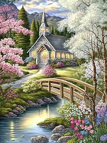 Miniatura 1 de Kaliosy Kits de arte de diamantes 5D para adultos, cabaña de río por números, pintura de diamantes, paisajes artísticos, manualidades, manualidades,