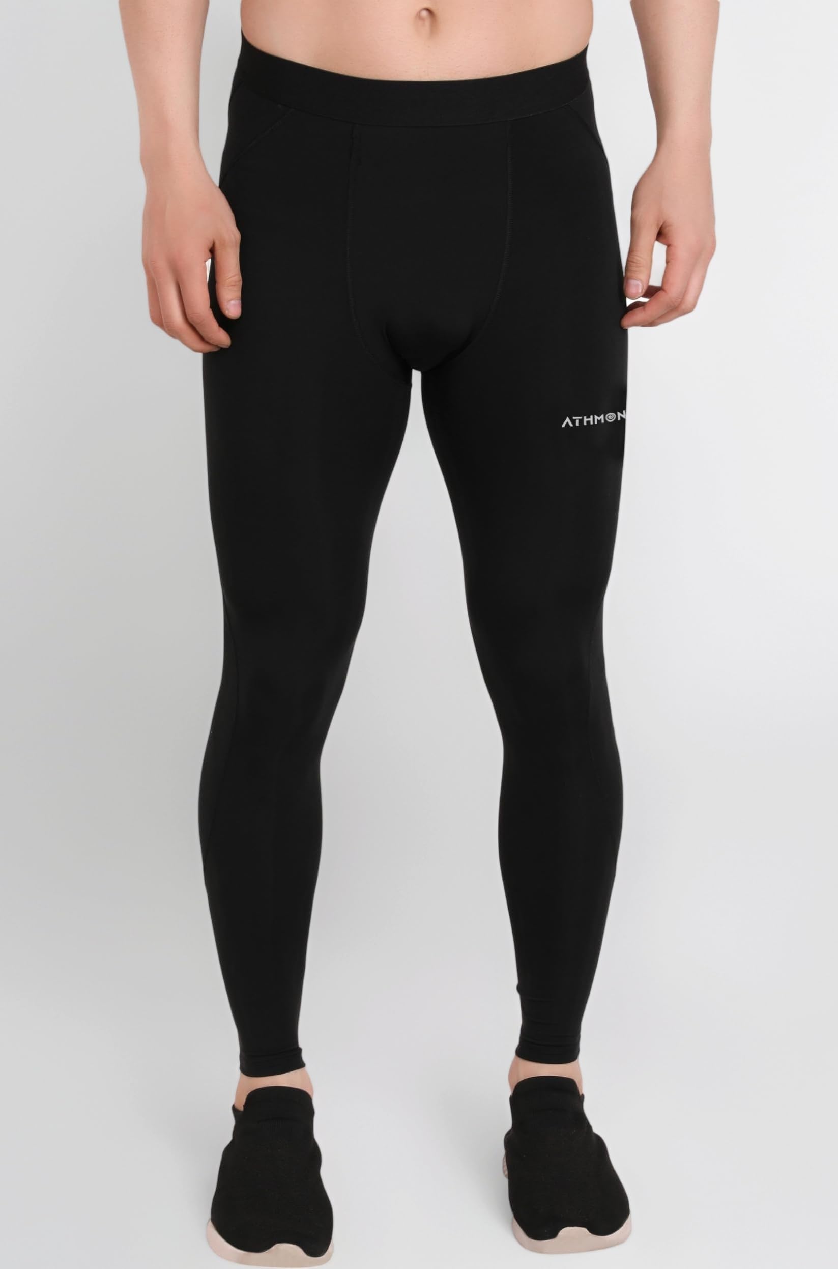 Compression Nylon Lycra Lower Leggings Tights Yoga Pants for Men Boys - Workout Gym Exercise Running Cycling Training - Full Leg Sleeves - Cold Weather Sports Inner - Skinny Fit